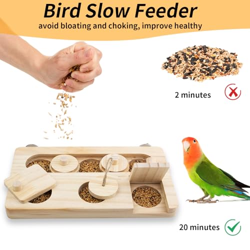 FlidRunest Wooden Bird Foraging Toys, Interactive Bird Foraging Toys Puzzle for Cage, Parakeet Training Intelligence Enrichment Toys, Parrot Cage Slow Feeder for Parakeet, Cockatiel, Sun Conures - size: Large