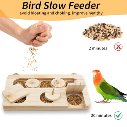 FlidRunest Wooden Bird Foraging Toys, Interactive Bird Foraging Toys Puzzle for Cage, Parakeet Training Intelligence Enrichment Toys, Parrot Cage Slow Feeder for Parakeet, Cockatiel, Sun Conures - size: Large