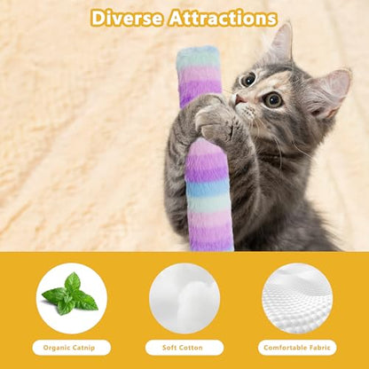3 Pack Catnip Toys,Soft and Durable Cat Pillows Toys, Crinkle Sound Catnip Toys,Indoor Interactive Cat Kicker Toy, Companion Toys for Cats (Rainbow Set) - color: Rainbow Set