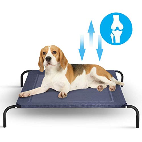 Giantex Elevated Pet Bed for Medium Large Dogs, Keep Pets Cool, Portable Raised Pet Cot Indoor Outdoor Camping, Waterproof Breathable Mat Steel Frame, Easy Assembly (Large) - size: Large