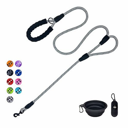Dog Leash Heavy Duty 6ft, Double Handle Dog Leash with Padded Handle for Traffic Control, Reflective Rope Leashes for Large and Medium Dogs Night Control Safety Training (Grey) - color: Grey (25 to 120 lbs)