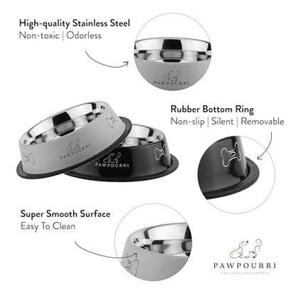 Stainless Steel Dog Bowl Pack of 2, Food & Water Bowl for Dogs, Durable Dog Feeding Bowl, Bowls for Small Dogs, Easy to Clean, Anti-Skid Pet Bowl - 16 oz (Black) - color: Black
