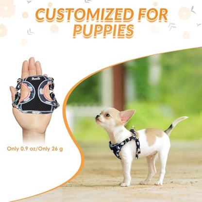 SlowTon Small Dog Harness - No Pull Dog Harness and Leash Set, Soft Mesh Lightweight Puppy Vest Harnesses, Adjustable Pet Harnesses for XXS XS Small Medium Easy Walk Hiking (Black, XXS) - color: 3.Black Daisy, size: XX-Small