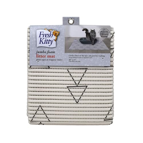 Fresh Kitty Durable XL Jumbo Foam Litter Mat – Phthalate and BPA Free, Water Resistant, Traps Litter from Box, Scatter Control, Easy Clean Mats – White Triangles 40" x 25"