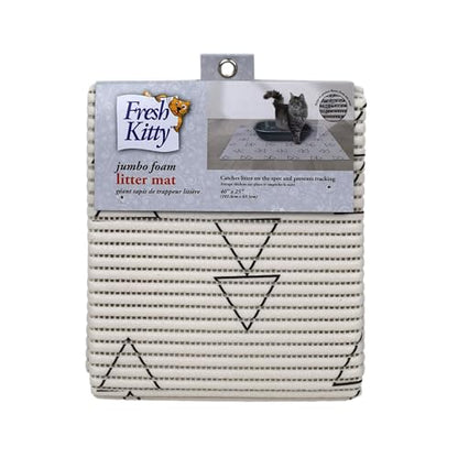 Fresh Kitty Durable XL Jumbo Foam Litter Mat – Phthalate and BPA Free, Water Resistant, Traps Litter from Box, Scatter Control, Easy Clean Mats – White Triangles 40" x 25"