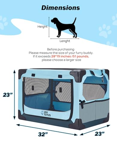 JOYTUTUS Pet Day Special, 32 Inch Collapsible Dog Crate, Steel Frame 8-Bar Foldable Soft Kennel, Portable Travel Crate for Large Dog Up to 51lbs, Oxford Cat Carrier Fit for Car Travel Indoor Outdoor - size: M (32" L x 23" W x 23" H)