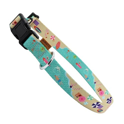 Dog Collar, Cute Holiday in Beach Pattern, Soft and Adjustable Collar with Quick Release Buckle (XS (Neck 9-13", Width 3/8"), Beach Green) - color: Beach Green, size: XS (Neck 9-13", Width 3/8")