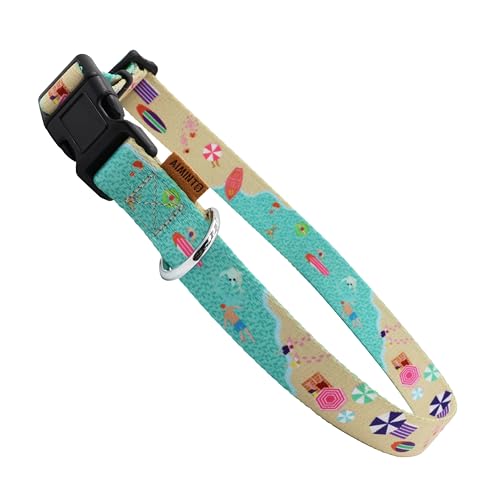 Dog Collar, Cute Holiday in Beach Pattern, Soft and Adjustable Collar with Quick Release Buckle (XS (Neck 9-13", Width 3/8"), Beach Green) - color: Beach Green, size: XS (Neck 9-13", Width 3/8")