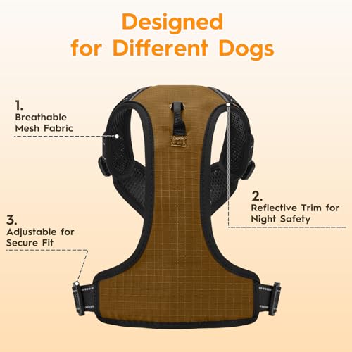 No Pull Dog Harness, No Chock Reflective Adjustable Soft Padded Pet Vest with Easy Control Handle, Easy Wearing with Stylish, Reinforced Knot, 2 Buckles - color: Brown, size: X-Small