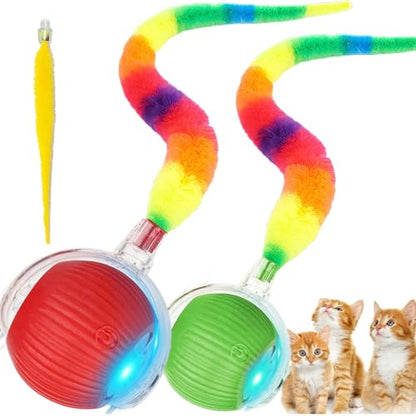 2 PCS Interactive Cat Toy Rolling Ball Chewie Viral Dog Ball with Tail, Smart Automatic Rolling Pet Balls,Automatic Moving Electric Cat Toy - color: Color3
