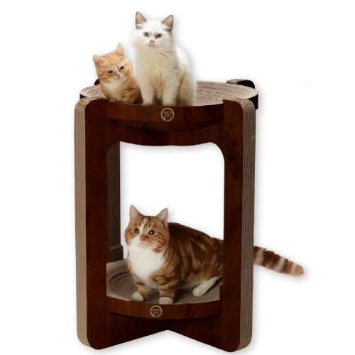 Necoichi Cat Scratcher Tower for Indoor Cats - Cat Scratching Post Lounger with Reversible Usability and Extra Comfort for Lounge, Cardboard Bed Couch / (XL, Dark Cherry) - color: Dark Cherry, size: Large