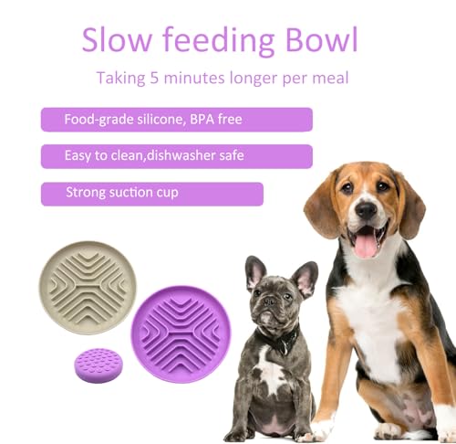Slow Feeder Bowls for Dogs and Cats, 7.9inch Slow Down Bowl with Suction Cups, Puzzle Pet Bowls Non-Slip Design Dishwasher Microwave Safe 2PCS (Purple+Beige) - color: Purple+Beige