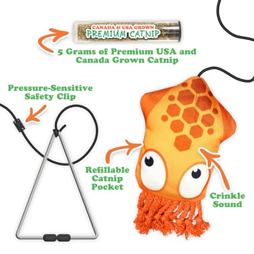 Meowijuana Purrfect Pairing Jump 'n' Jamb Squid Door Hanging Cat Toy and Get Tangled Octopus | Refillable Interactive Catnip Toy | Includes Potent Catnip Grown in North America - color: Squid & Octopus Toy