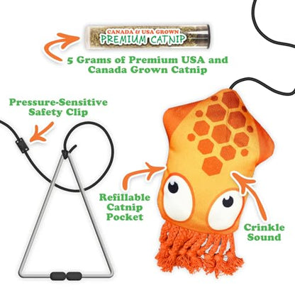 Meowijuana Purrfect Pairing Jump 'n' Jamb Squid Door Hanging Cat Toy and Get Tangled Octopus | Refillable Interactive Catnip Toy | Includes Potent Catnip Grown in North America - color: Squid & Octopus Toy