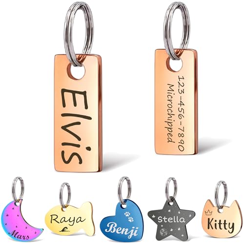 Anavia Small Size Dog Cat ID Tags, Small/XS Personalized Color Plated Stainless Steel Puppy Kitten Name Tags, Customized Engraved Nameplate Pet Collar Tag (Rose Gold, XS-Rectangle) - color: Rose Gold, size: XS-Rectangle