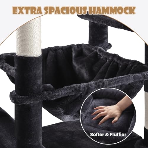 SHA CERLIN 81in Multi-Level Tall Cat Tree Tower for Indoor Kitties/Larger Cat Condo Furniture with Hammock/Cozy Pussycat Perches/Sisal Scratching Posts/Pet House/Wide Base/Dark Grey - color: Dark Grey