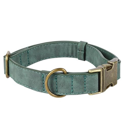TDTOK Soft PU Leather Dog Collar, Classic Leather Collar for Small Medium Large Dogs with Quick Release Metal Buckle, Durable & Adjustable Fit 10-23" Neck - color: Green, size: M