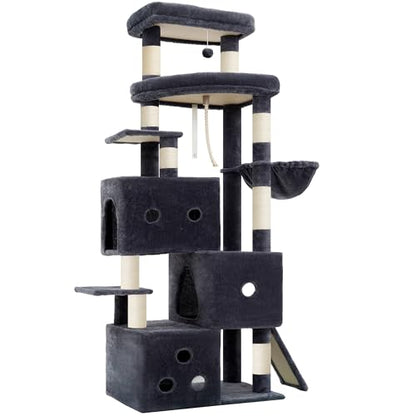 Heybly Cat Tree, 74-Inch Streamlined Cat Tower for Large Cats with 3-Tier Stacked Condos, Cat Furniture with Large Perch, Sturdy Base, Full Sisal Scratching Posts & Ramp, Smoky Gray HCT061G - color: Smoky Gray