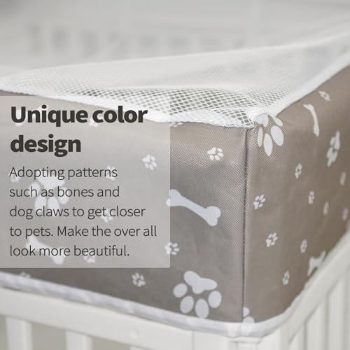 PJYuCien Dog Playpen Mesh Top Cover, Fits 36 Inch 4 Panels Regular Square Plastic Exercise Pet Pen, Adhesive Tape Connections, Grey paw(Note: Cover Only, Fence Not Included) - style: Grey Paw Cover, 36"Width, Grey Paw ( Adhesive Tape Connections )