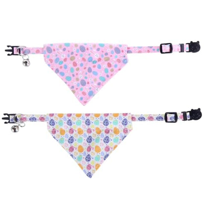 Easter Cat Collar Breakaway with Bandana and Bell for Kitty Adjustable Safety Easter Egg Bunny - color: Easter-bandana-2