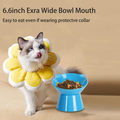 Detachable Elevated Cat Bowls, 15° Tilted Raised Cat Food Bowl Anti-Vomiting,Whisker Friendly, Adjustable Cat Dishes for Protecting Spine,Adult Kitten - color: Blue
