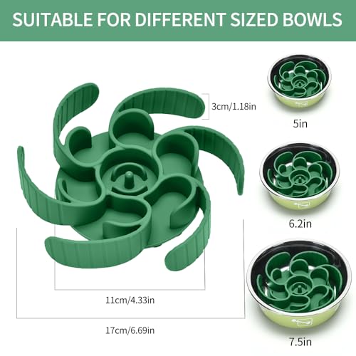 Slow Feeder Dog Bowls Insert,Third Generation upgradedSuper Firm Eating Bowl（Cuttable） for Large Breed and Medium Small Size Compatible with Regular Elevated Metal Glass Dog Bowl (Green) - color: Green