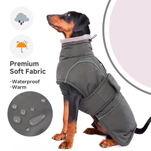 Dog Winter Coat for Small to Large Dogs(XS-XXXL)– Waterproof Windproof Fleece Lined Jacket with Reflective Trim,Pet Vest with Adjustable Buckles, Machine Washable Grey XL - color: Grey, size: X-Large