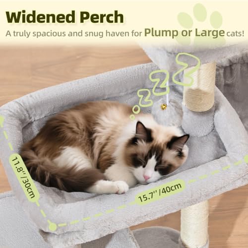 Taoqimiao Cat Tree, 32.2-Inch Cat Tower for Indoors Cats, Cat Condo with Large Cat Perch, Spacious Cat Cave, Scratching Posts for Small and Medium Cats, Light Gray MS043W - color: Light Gray