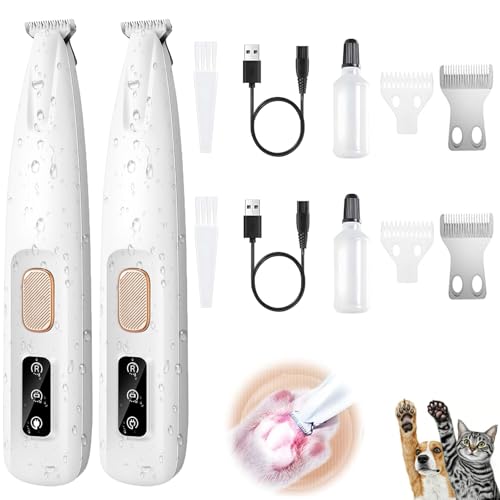 2PCs Dog Paw Trimmer with LED Light,35dB Low Noise Precision Pet Paw Trimmer for Dogs Cats Grooming Clippers,Safety Electric Paw Hair Trimmer for Paws,Ears,Rump,Face,Eyes,Dog - color: 2pcs Dog Paw Trimmer