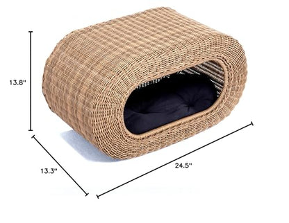 Fun Stackable Wicker Cat Hideaway House - Interactive Play Rattan Cat House for Indoor Cats Kitty, Pet Friendly Top/Side House Entry, Cat Bed Enclosed