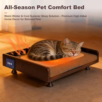 Smart Pet Bed, Downward Suction Ventilation, 3-Speed Cooling and Warmth, Solid Wood Frame, Touch Control, 3-Color Ambient Light, Removable Washable Pad, All-Season Pet Sofa for Cats and Dogs