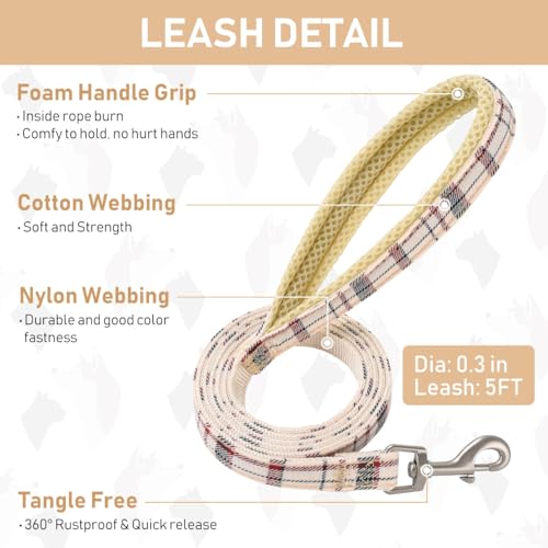 Small Dog Harness Collar and Leash Set, Step in No Chock No Pull Soft Mesh Adjustable Dog Vest Harnesses Plaid Reflective for Dogs Puppy Cats Kitten Rabbit (Beige, XXS) - color: Beige Red, size: XXS