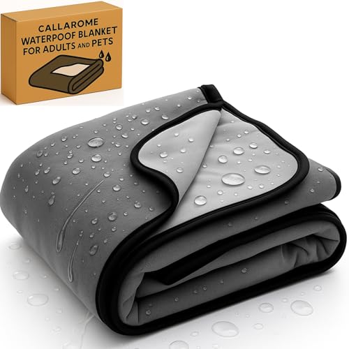 Callarome Waterproof Pet Blanket 80"x90" - Silent No-Crinkle Design with Soft Fleece for Bed Protection - Leakproof Dog Blanket for Couch - Reversible Grey - color: Warm Gray / Cool Gray, size: 80x90 inch
