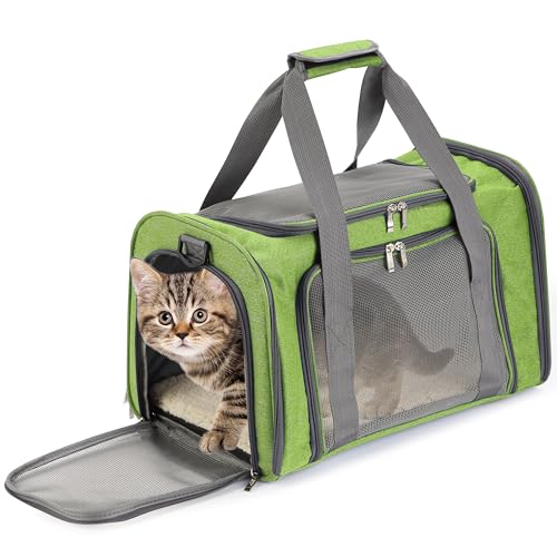 Mr. Pen- Pet Carrier, 17.5" x 11.2" x 11.5", Medium Size, Green, Portable Travel Carrier for Small Pets, Cats & Small Dogs, Breathable Mesh, Safety Inner Leash, Side Pocket & Padded Shoulder Strap - color: Green