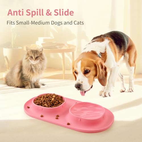 Small Size Puppy Dog Bowls: Food and Water Bowls Set for Small Dogs, No-Spill Non-Skid Dog Dish, Pink - color: Pink