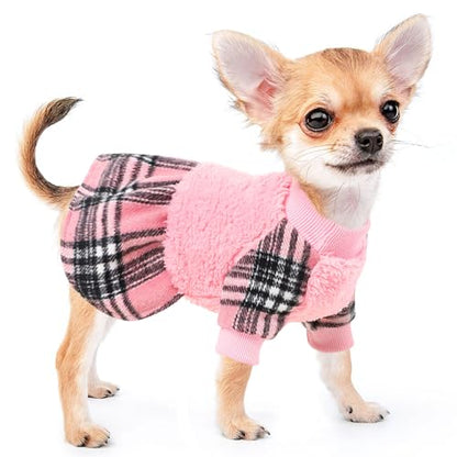 Small Dog Sweater Dresses Winter Dog Clothes, Puppy Outfit Pet Clothes Chihuahua Yorkie Wedding Birthday Pink Plaid Dresses Holiday Festival Outfits, XS, Pink - color: Pink, size: X-Small (Chest 13in )