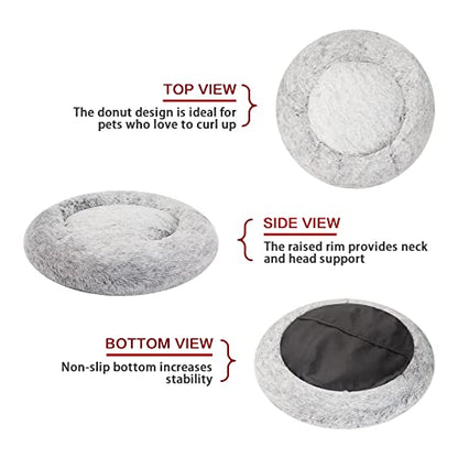 Bedfolks Calming Donut Dog Bed, 30 Inches Round Fluffy Dog Beds for Medium Dogs, Anti-Anxiety Plush Dog Bed, Machine Washable Pet Bed (Dark Grey, Medium) - color: Dark Grey, size: 30.0"L x 30.0"W x 8.0"Th