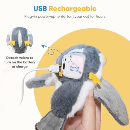 Petbobi Flapping Bird Cat Toys - Interactive Cat Toy with Flapping Wings(No-Flying) and Chirp Tweet, Rechargeable Motion-Activated Catnip Seagull Toys for All Breeds Kittens - color: Grey
