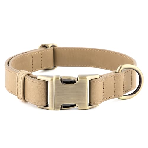 Plutus Pet Genuine Leather Dog Collar – Adjustable Pet Collar with Quick Release Metal Buckle, Soft Real Leather for Small Medium Large Dogs, Heavy Duty & Skin-Friendly (Beige, XS) - color: Beige, size: XS
