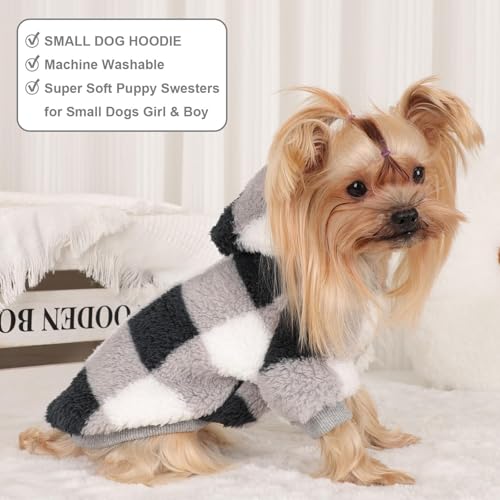 Dog Sweater for Small Dogs Hoodies， Winter Clothes Boy Girl Male Female，Fleece Hoodies Warm Pet Doggie Sweaters Coat Apparel - color: Black white grid, size: Small