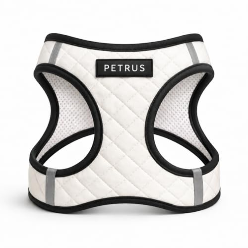 Step in Dog Cat Harness Choke Free Escape Proof Pet Vest Quilted Vegan Leather Breathable Mesh Reflective Padded for Small Medium Dogs (White, XL) - color: White, size: XL: Neck=14-18'', Chest:21-23''