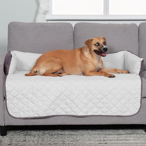 Furhaven Water-Resistant & Reversible 42" Wide Seat Cover Protector for Dogs & Cats, Perfect for Couches, Beds, & Car Seats - Sofa Buddy Bolster Seating Protector - Gray/Mist, Large - color: Marine Blue (Two Tone Plush Faux Fur & Suede), size: 42"L x 26"W