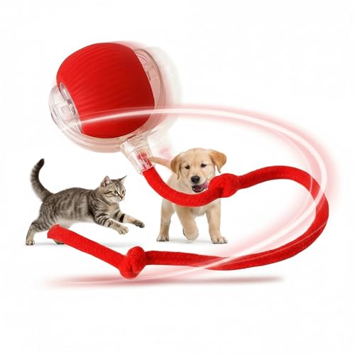 Interactive Cat Toys Ball for Cats - Upgrade Automatic Cat Toys for Indoor Cats, 3 Modes 2 Speed Moving Cat Ball (Red) - color: Red