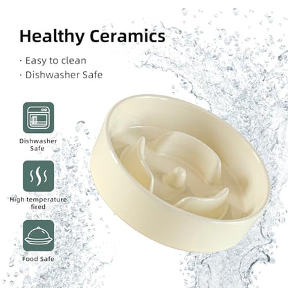 Havniva 6.1” Raised Slow Feeder Dog Bowls, 0.9 Cups Ceramic Dog Bowl Slow Feeding for Small Breed, Elevated Puzzle Dog Food Bowl with Wooden Stand Non-Slip Anti-Gulping & Anti-Choking - color: 1 x Light Yellow+Stand-A, size: 6.1inch