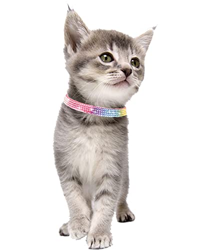Solmoony Breakaway Cat Collars with Bell,Adjustable Safe Kitten Collar,Cat Collars for Girl Cats with Rhinestone Soft Velvet (Pink1) - color: Pink1