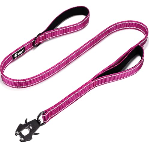 GEIT 4/5/6FT Heavy Duty Dog Leash with 2 Comfortable Padded Handles, Reflective Rope Leashes with Quick Release/Locking Tactical Frog Clip for Small Medium and Large Dogs, Rose - color: Rose, size: 5 Ft