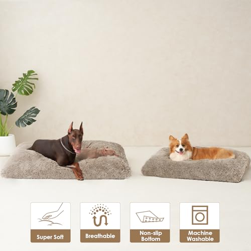 EHEYCIGA Fluffy Dog Crate Bed for Medium Dogs, Plush Faux Fur Pet Crate Pad, Calming Anti Anxiety Medium Pet Bed, Washable Soft Warm Dog Mat with Non-Slip Bottom, Taupe - color: Taupe, size: 29.5 x 20