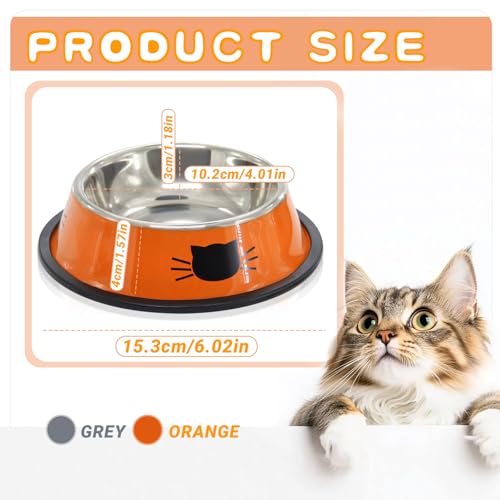 Cute Cat Bowl, Cat Face Print Non-Slip Stainless Steel Pet Food Water Bowl for Cats & Small Dogs(Gray-White) - color: Grey+White