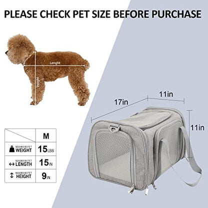 Henkelion Cat Carriers Dog Carrier Pet Carrier For Small / Medium Cats Dogs Puppies (Up To 15lbs), TSA Airline Approved Small Dog Carrier Soft Sided, Collapsible Waterproof Travel Puppy Carrier - Grey - color: Grey, size: 17.0"L x 11.0"W x 11.0"H