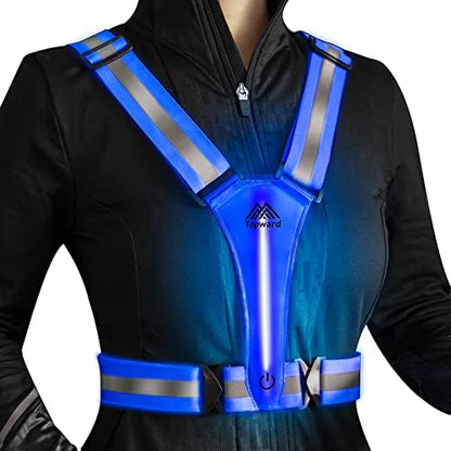 LED Reflective Vest Safety Gear, Light Up Vest for Night Walking Cycling, High Visibility Running Vest with Reflective Strips - color: Blue
